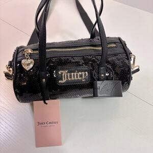 NWT Juicy Couture Y2K Black Crossbody Barrel Bag with Sparkly Sequins Finish B10